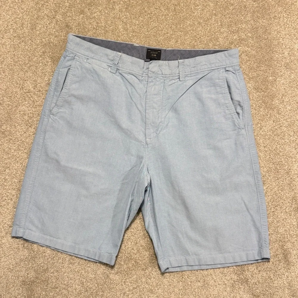J.Crew Linen Blend Shorts Men 33 Light Blue Oxford Chino Flat Front 10.5‎ In